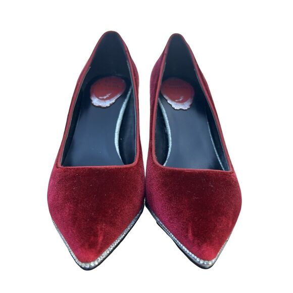 Rene Caovilla Velvet Strass Crystal Point-Toe Pump Women's Red Heel Size 5.5 - Picture 5 of 17